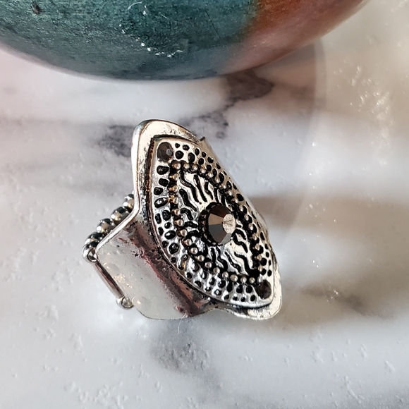 Antique Silver Tone Stretch Band Ring Marquise Shape 💥3 for $24💥 - Picture 12 of 15